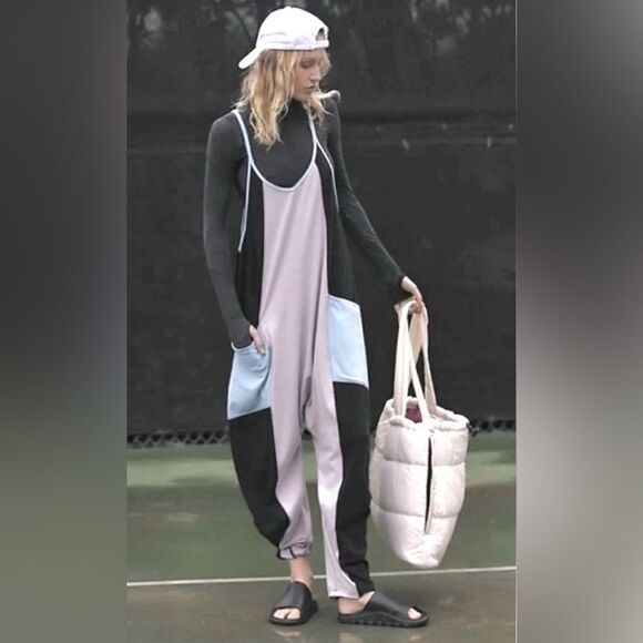 NWT Free People Movement Jumpsuit Overall Oversized Color Block Size S - Picture 10 of 12